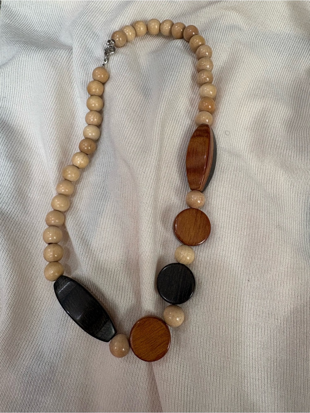 Neutral Wood Bead Necklace - Natural Beige & Brown